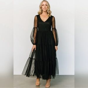 Baltic Born Black Tulle Maxi with Sleeves